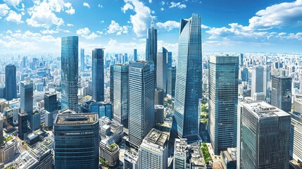 Fototapeta premium Panoramic View of Tokyo's Modern Skyline Under a Bright Sky