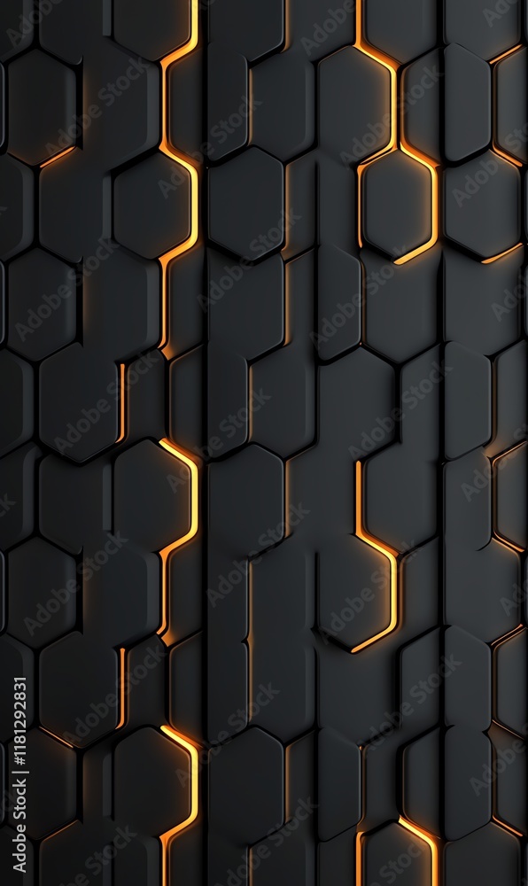 Poster an abstract design featuring a textured black surface with illuminated hexagonal patterns. the inter