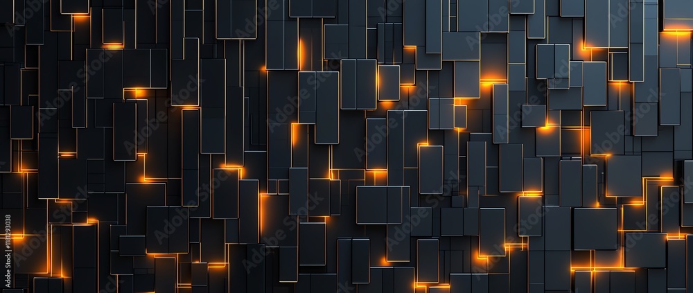 Poster a modern abstract background featuring black rectangular panels with glowing orange elements. ideal 