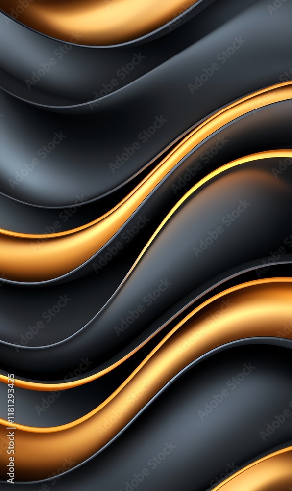 Poster an elegant wave pattern featuring smooth black and gold lines, creating a modern and sophisticated l
