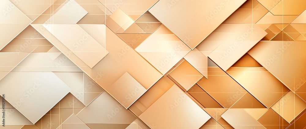 Poster an abstract background featuring a dynamic arrangement of overlapping geometric shapes in warm hues 