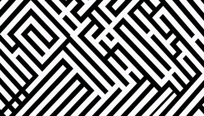 Geometric black and white maze pattern background