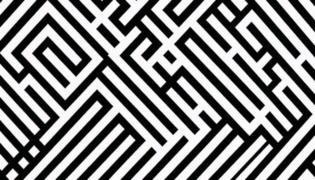 Geometric black and white maze pattern background