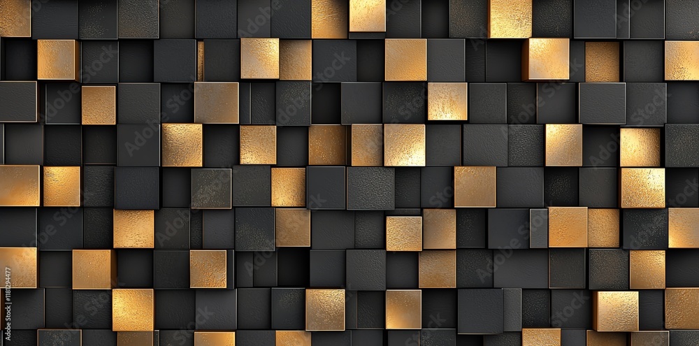 Poster a captivating background featuring a blend of black and gold squares, creating a modern and luxuriou