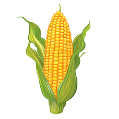 Sweet corn on cob isolated on white transparent background