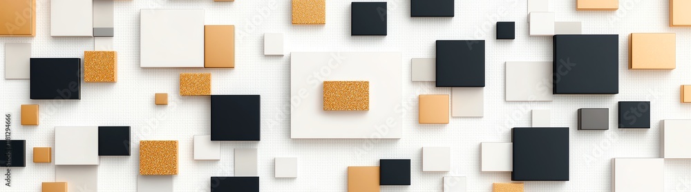 Poster this abstract composition features a variety of geometric shapes in neutral tones, creating a modern