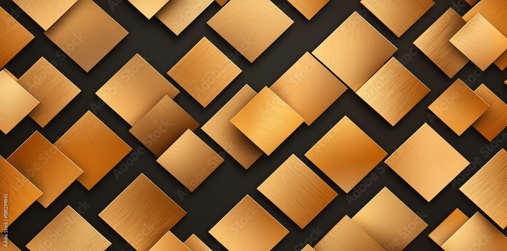 Poster an elegant abstract background featuring overlapping golden squares against a dark backdrop. perfect