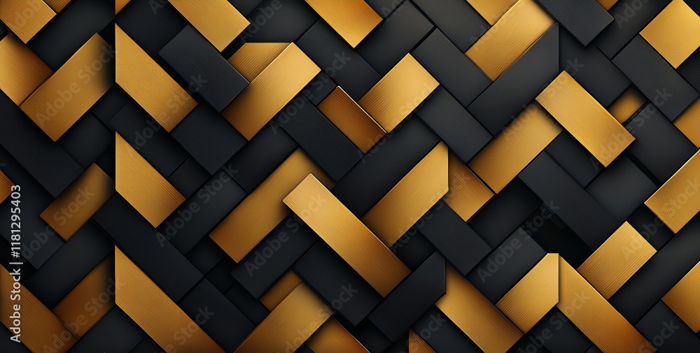 Poster a striking abstract background featuring an intricate pattern of woven black and gold shapes, perfec