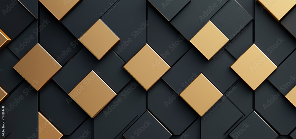 Poster this abstract design features a modern geometric pattern of dark and golden squares, creating a stri