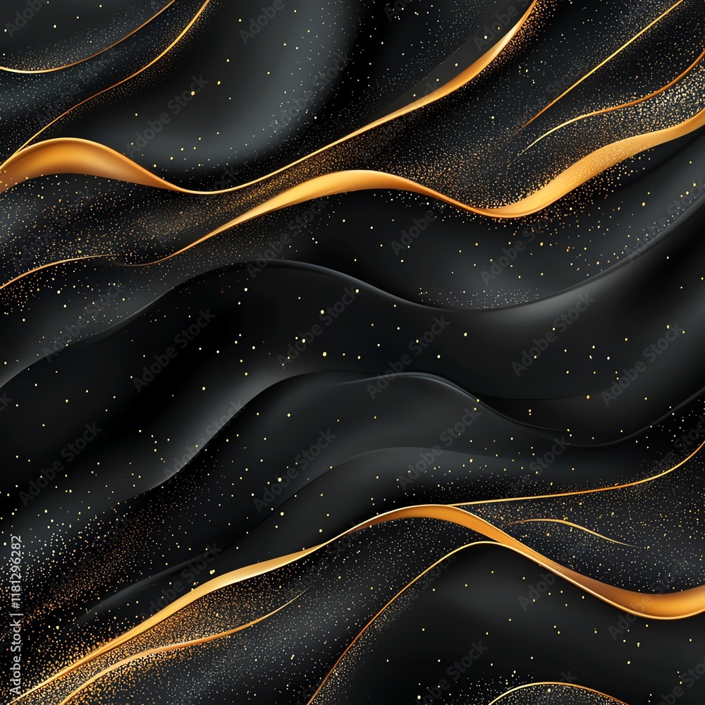 Aufkleber an elegant abstract background featuring smooth, flowing waves in black and gold, creating a sophist