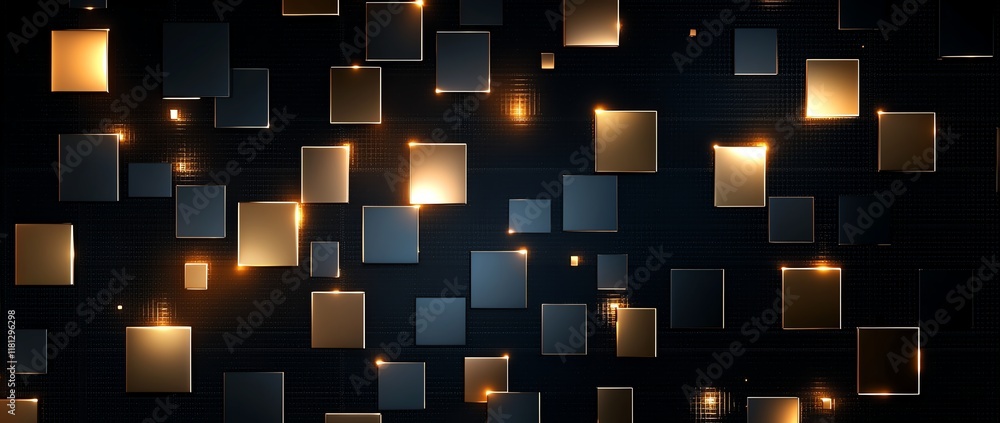 Poster abstract digital background featuring glowing squares in various shades. perfect for web design, tec