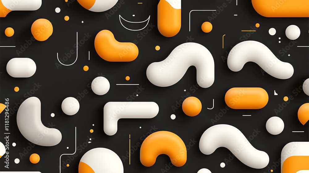 Poster abstract pattern featuring a dynamic arrangement of orange and white shapes on a dark background. id