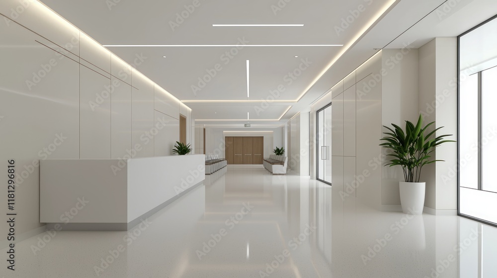 Poster modern and minimalist lobby interior design with clean lines