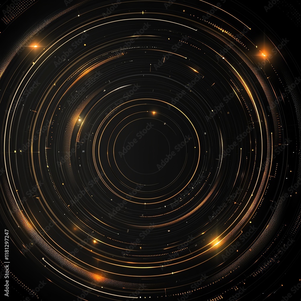 Poster a mesmerizing circular abstract design featuring glowing lines and shimmering lights against a dark 