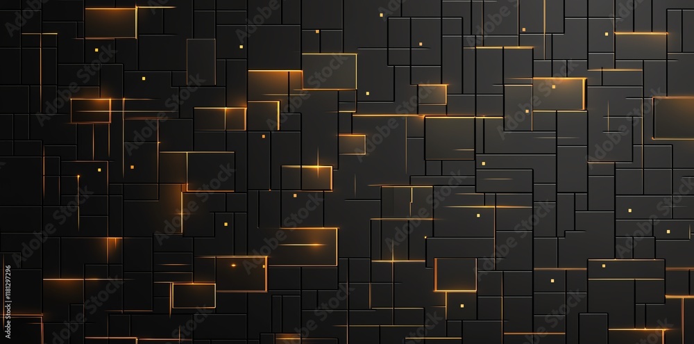Poster abstract digital background featuring intricate geometric patterns with shades of black and gold. pe