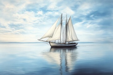 Fototapeta premium Calm Sailing Boat on Tranquil Waters Under a Blue Sky