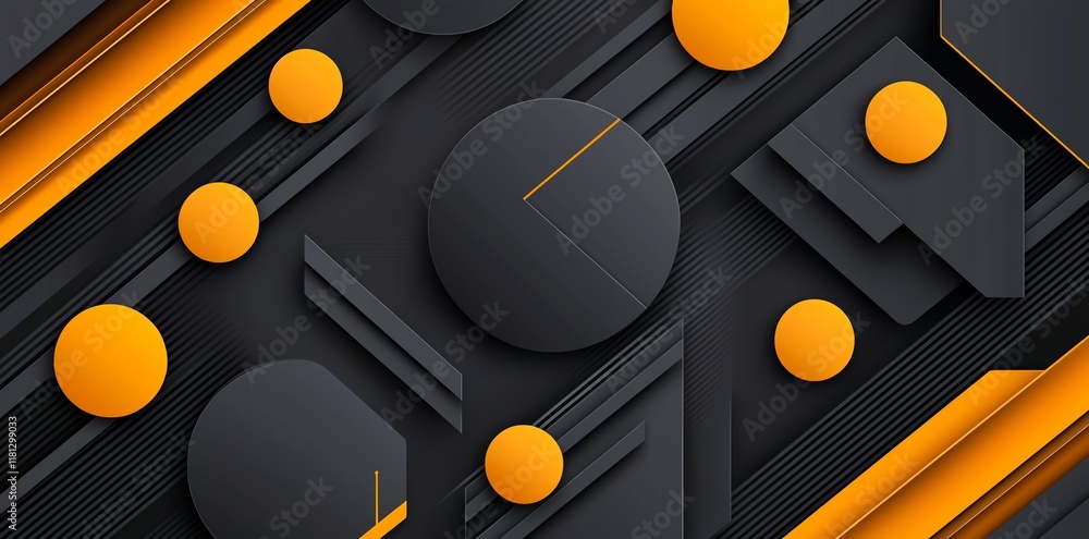 Poster an abstract design featuring geometric shapes with a striking contrast of black and orange. this ver