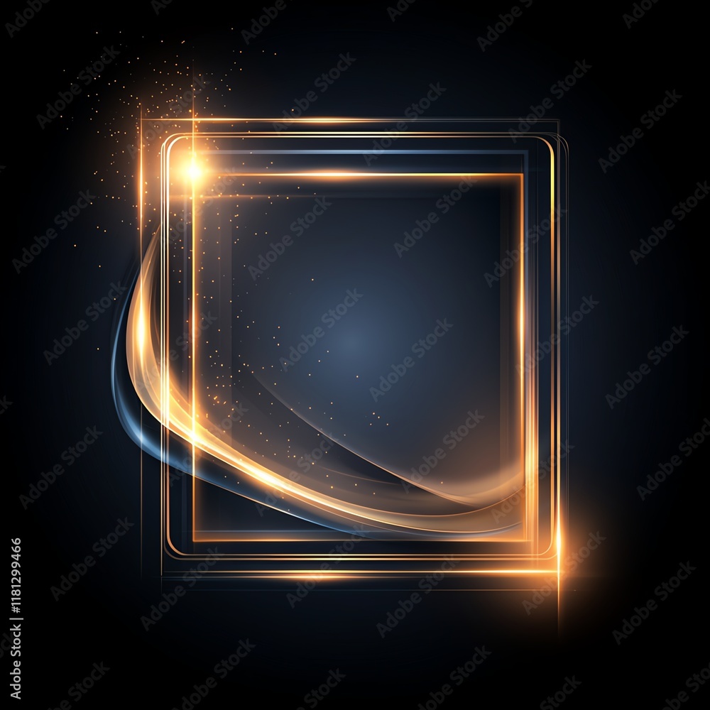 Aufkleber an abstract composition featuring glowing light trails and a modern geometric frame that evokes crea
