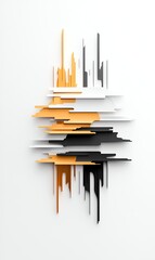 A modern abstract design featuring layered geometric shapes in black, white, orange, and yellow. Perfect for creative projects, interior design, and contemporary art displays.