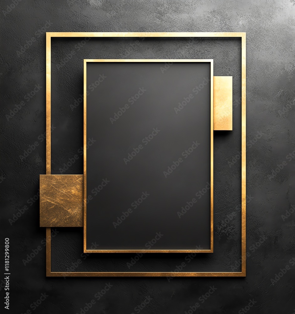 Poster stylish gold-framed empty picture frame on a dark textured background, perfect for displaying artwor