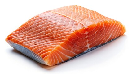 Raw salmon, skin glistening, stark white backdrop. Urban grit, raw beauty.