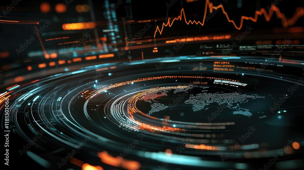 Aufkleber dynamic digital visualization showcasing global financial data through vibrant stock market trends, 