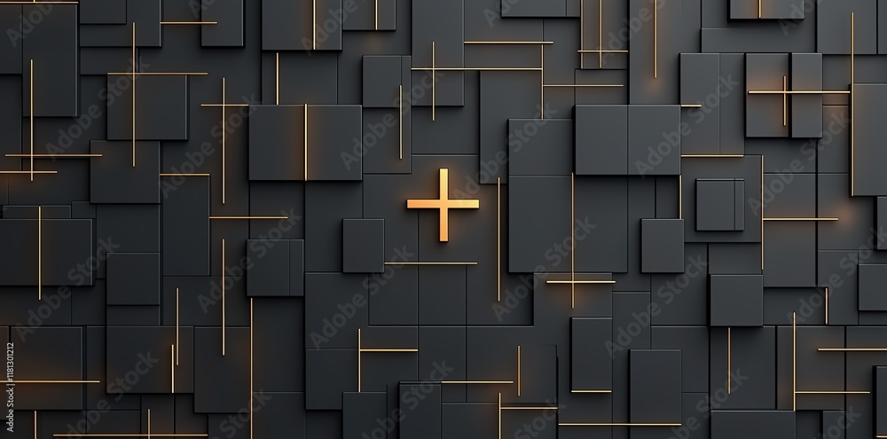 Poster a contemporary abstract design featuring a textured black background with interlocking geometric sha