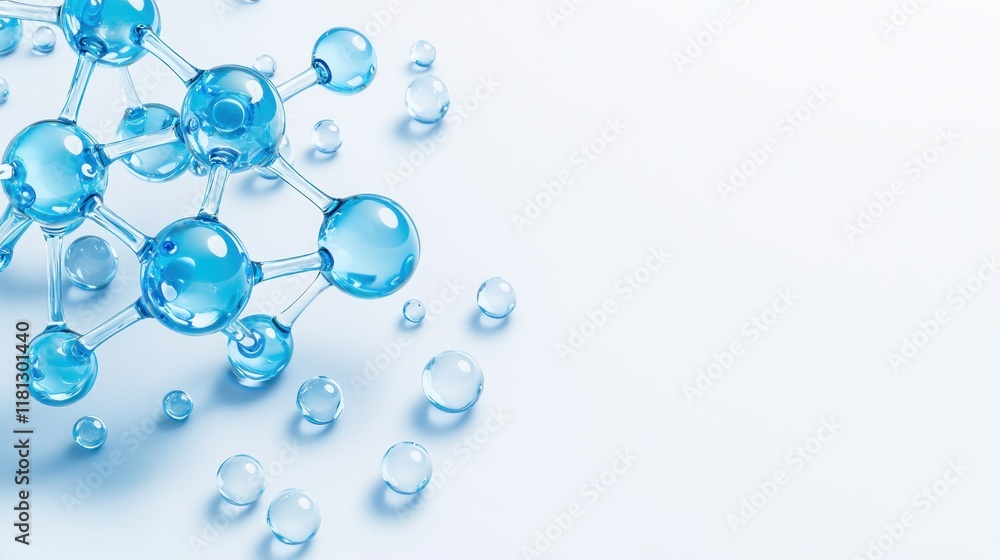 Aufkleber blue molecular structure with droplets on light background