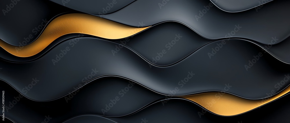 Poster a stunning abstract image featuring wavy patterns in black and gold. this design element can be used