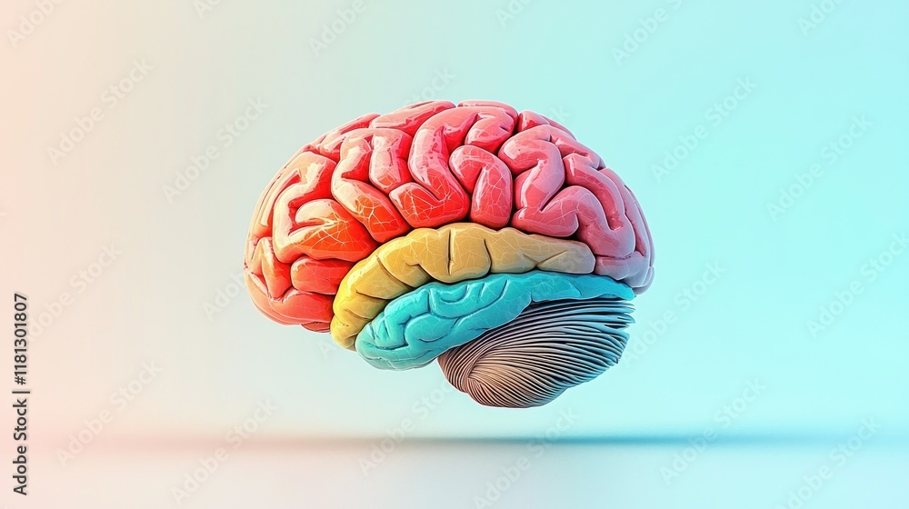 Poster Colorful 3D Brain Model Representing Cognitive Functions and Learning