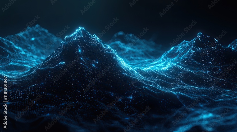 Aufkleber This abstract digital background features glowing particles and data streams in vibrant shades of blue and black, perfect for technology-themed designs or presentations.