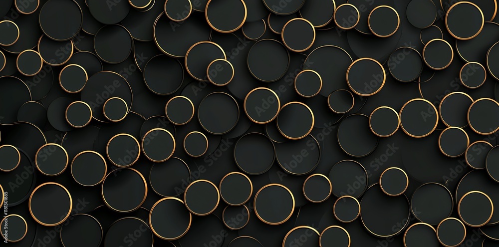 Poster a mesmerizing abstract background featuring a multitude of circular shapes with a black and gold col