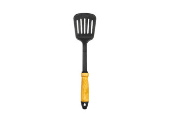 Black silicone cooking spatula for cooking, isolated on white background. NATIONAL COOKING DAY. National Spatula Day