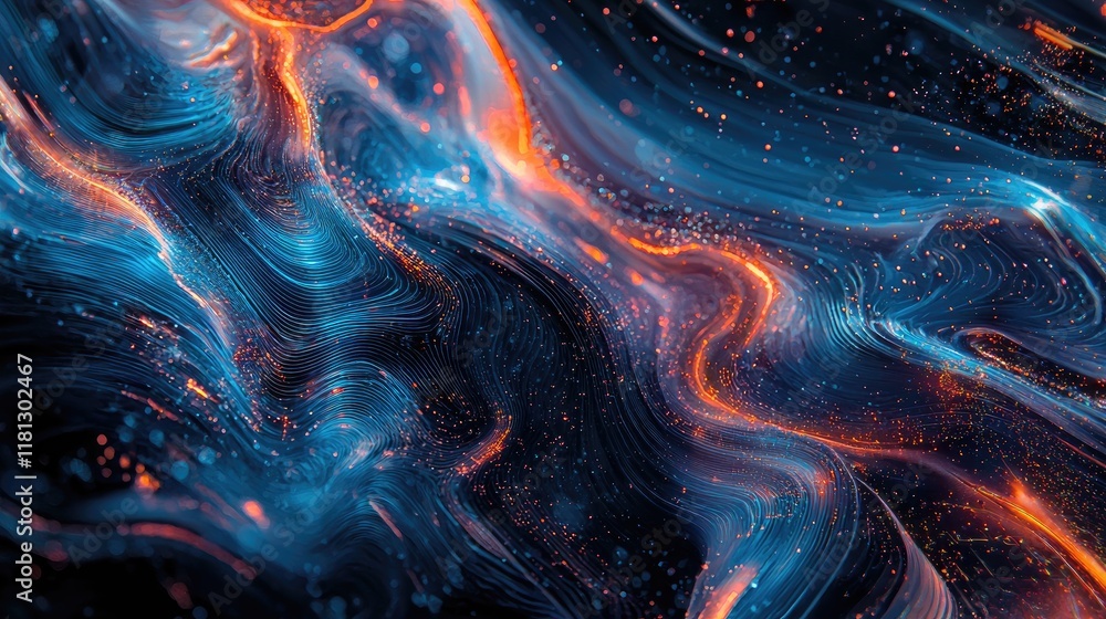 Poster Explore a visually stunning abstract digital background that showcases glowing blue data streams and lines, symbolizing technology and innovation within the cyber space.
