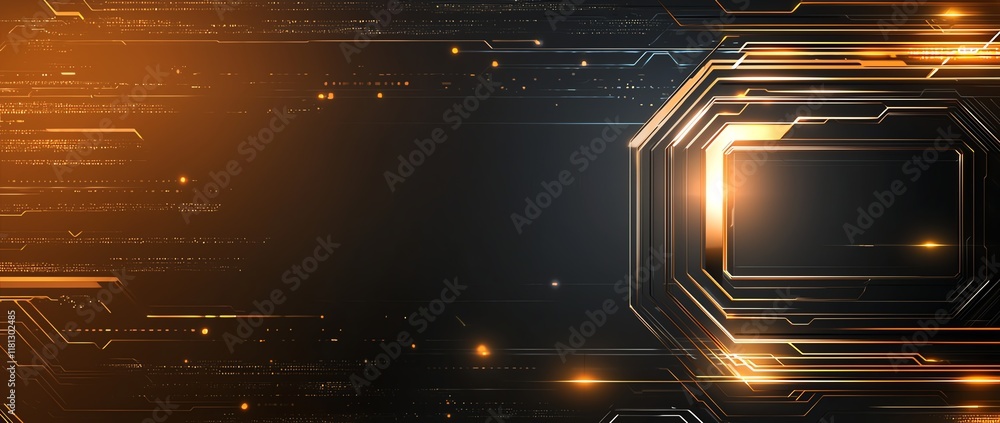 Poster a sleek abstract background featuring glowing lines and circuits in shades of orange and black. perf
