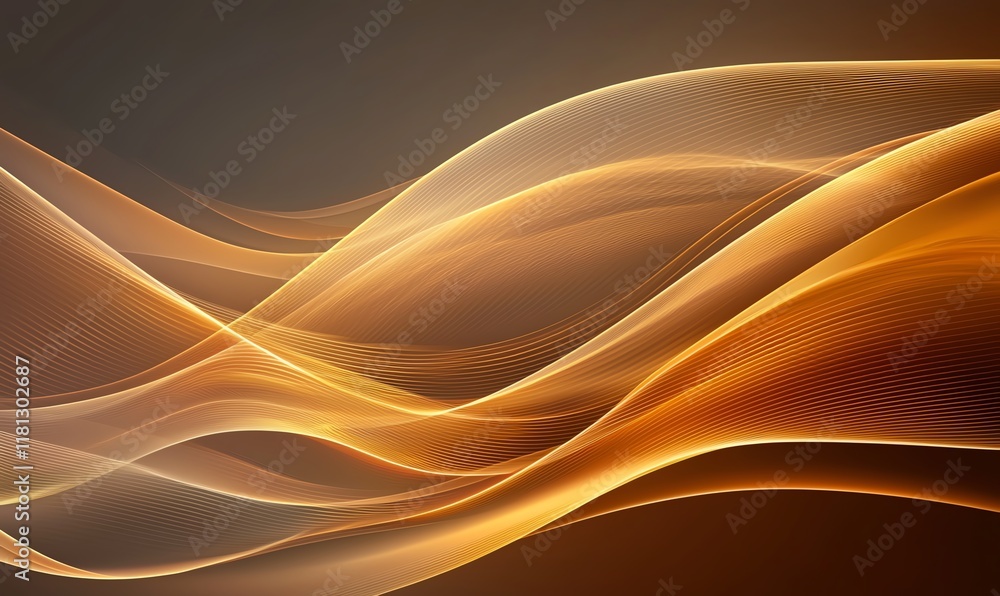 Poster an abstract composition of flowing lines in warm tones, creating a sense of motion and tranquility. 