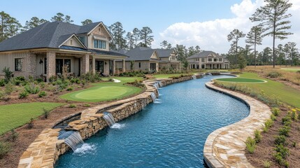 Fototapeta premium Luxury Homes with Resort-Style River Pool