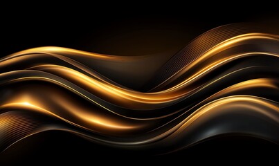 Obraz premium A stunning abstract image showcasing elegant golden waves flowing smoothly against a dark background. Perfect for adding a touch of sophistication to design projects.