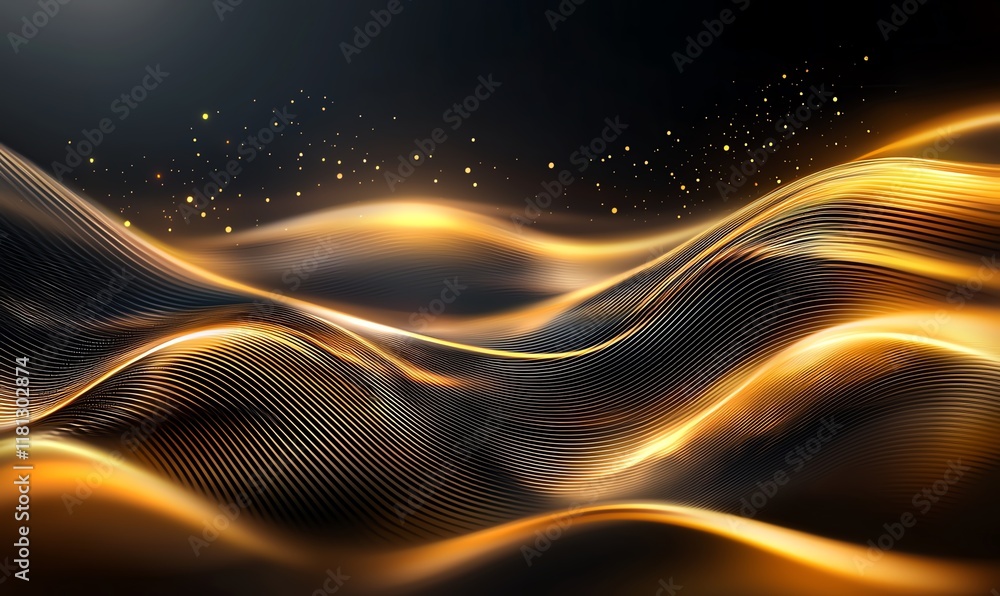 Poster this stunning abstract image showcases flowing golden waves set against a dark background, creating 