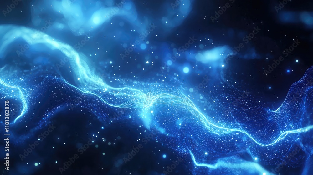 Aufkleber Explore a visually stunning abstract digital background that showcases glowing blue data streams and lines, symbolizing technology and innovation within the cyber space.