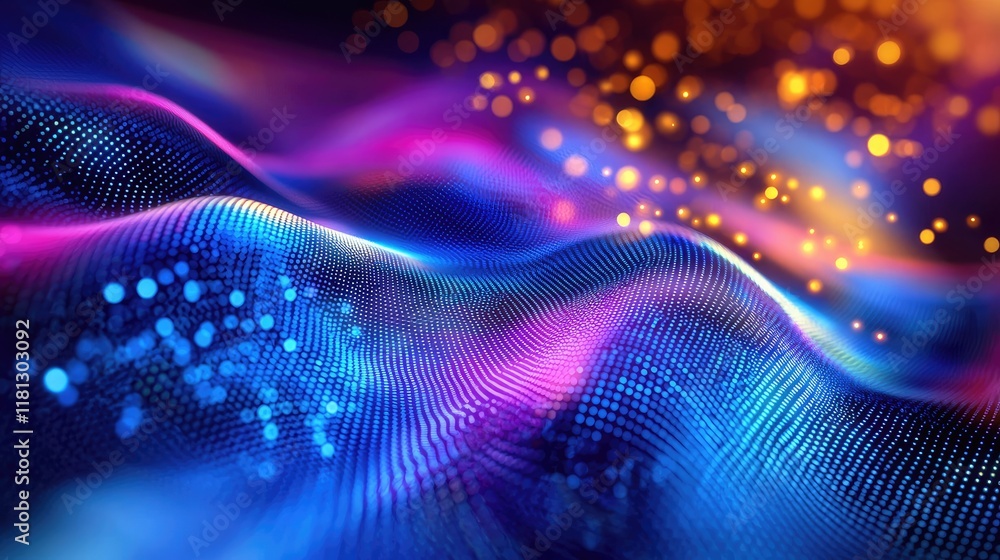 Aufkleber Captivating abstract digital art featuring colorful pixelated lights and a dynamic hyperspace effect, representing motion and energy in a vibrant, high-tech universe.