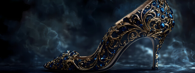 Black heels with gold and sapphire details