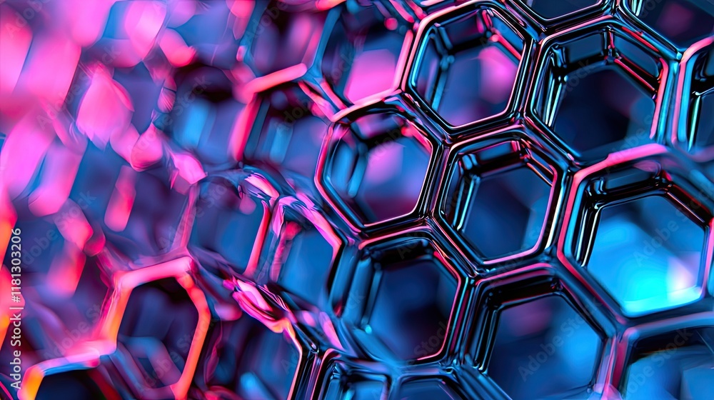 Leinwandbilder this visually striking abstract design features interconnected hexagons and nodes in blue and pink h