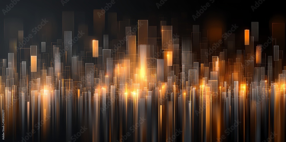 Poster a stunning abstract composition featuring vertical bars of light in warm hues. this image conveys en