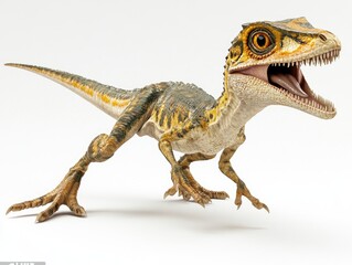 Naklejka premium A detailed depiction of a dinosaur, resembling a velociraptor, showcasing its fierce expression.