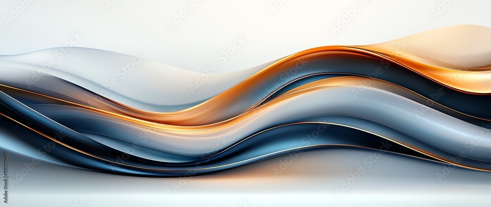 Poster an abstract composition featuring smooth, flowing waves in a harmonious blend of blue and orange hue