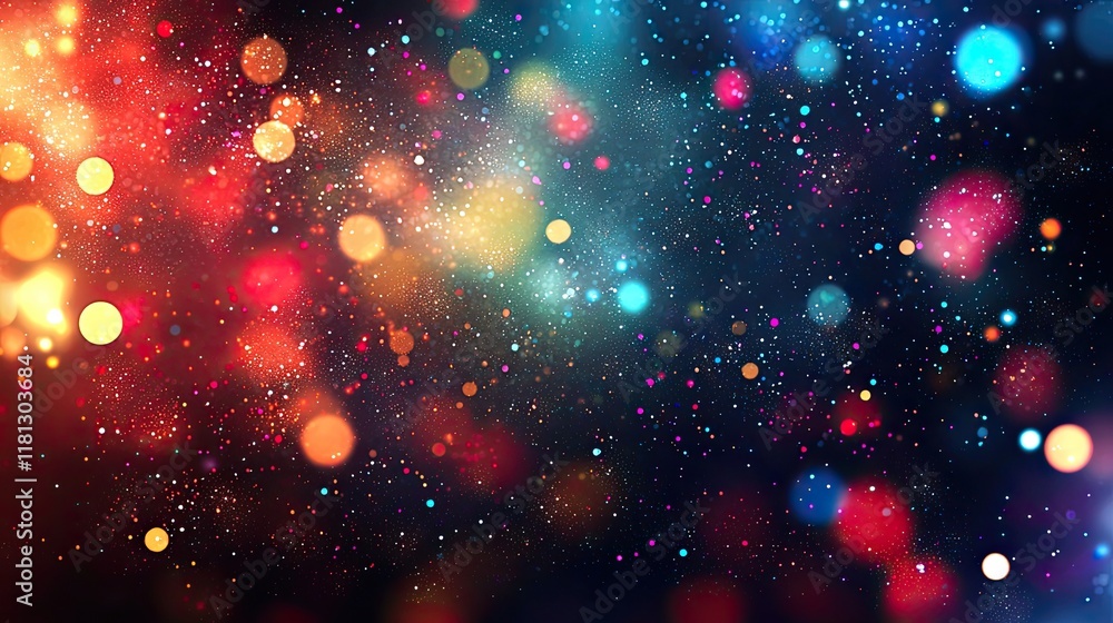 Poster captivating abstract digital art featuring colorful pixelated lights and a dynamic hyperspace effect