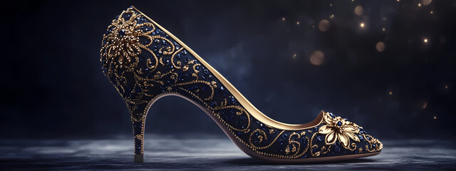 Fototapeta premium Black heels with gold and sapphire details