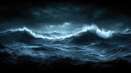 Fototapeta premium Ocean Storm at Night: Dramatic Seascape Photography - Dark, Moody Waves and Turbulent Waters