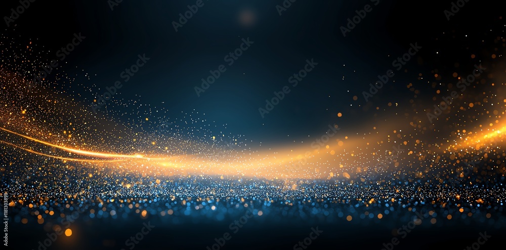 Poster a stunning abstract background featuring a blend of golden and blue sparkling particles creating a m